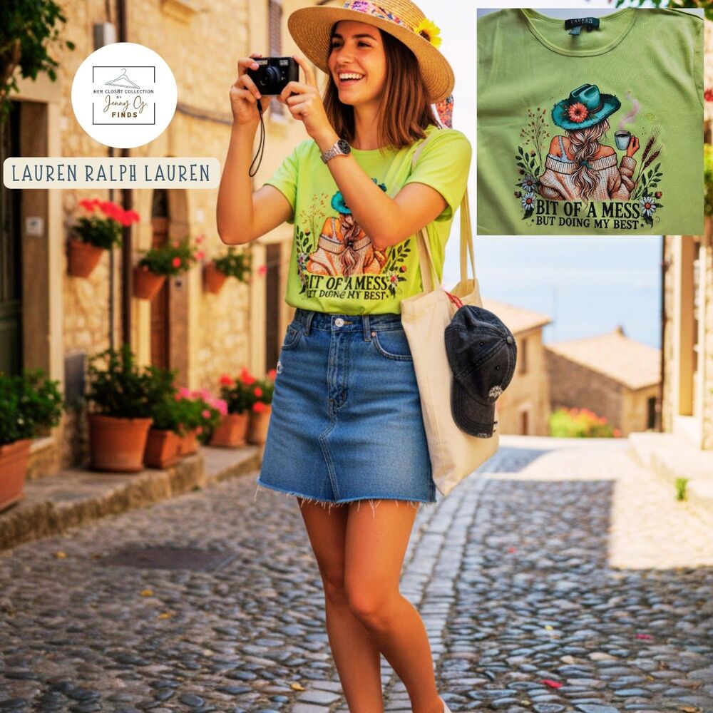 Lauren Ralph Lauren 100% Cotton "Bit of a Mess but Doing my Best" Graphic Tee M